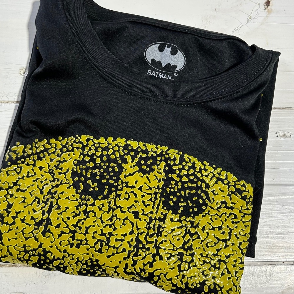 Batman Mens Black Yellow Dripping Bat Logo Graphic T-Shirt Medium‎ Polyester